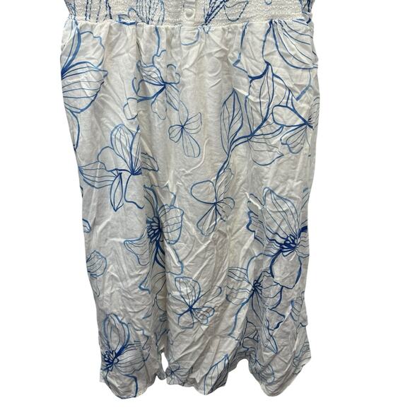 GAP 100% Linen Blue Floral Midi Dress Tie Straps Smocked Back Size XL - Picture 8 of 13
